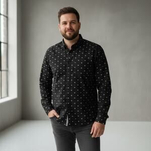 Eighty Eight Men’s Button Down Long Sleeve Shirt Black Blue All Over Print 2XL